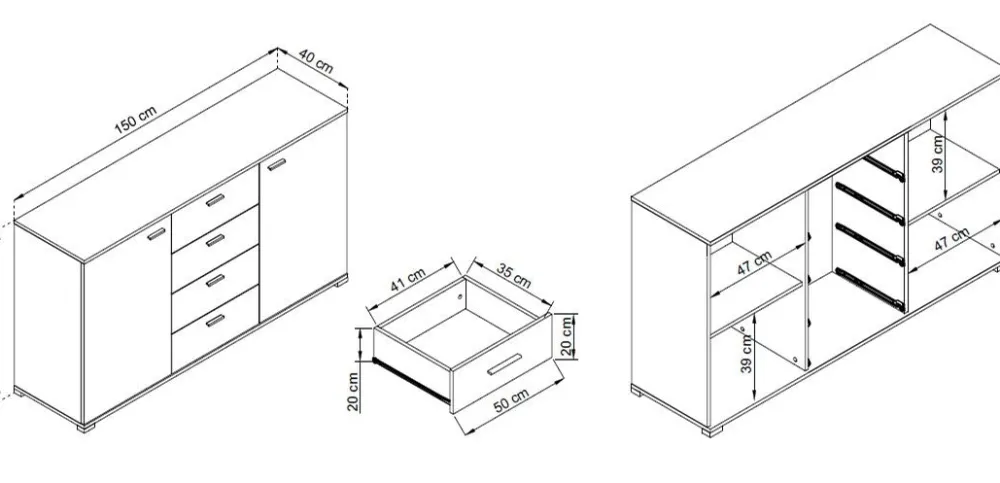 Komody>PIASKI Biała komoda 150 cm SAND biały