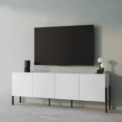 Zestawy Mebli Do Salonu|Komody>Helvetia Biała komoda do salonu 204 cm czterodrzwiowa z półkami biały