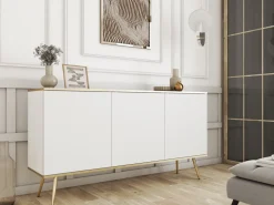 Zestawy Mebli Do Salonu|Komody></noscript>PIASKI Biała komoda do salonu 160 cm w stylu glamour ORVIETO biały