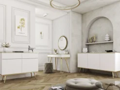 Zestawy Mebli Do Salonu|Komody></noscript>PIASKI Biała komoda do salonu 160 cm w stylu glamour ORVIETO biały