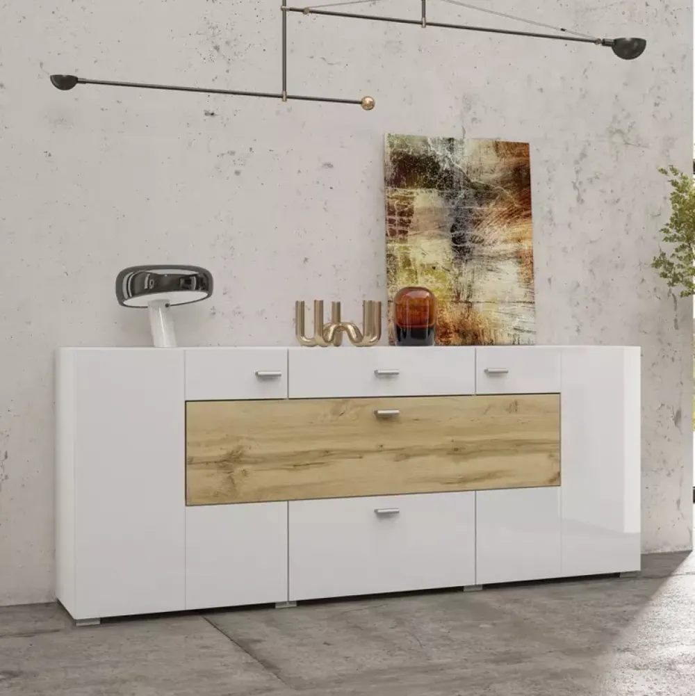 Zestawy Mebli Do Salonu|Komody>Helvetia Biała komoda do salonu z szufladami CAMBODE