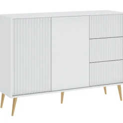 Zestawy Mebli Do Salonu|Komody>INTER MEBLE Biała komoda dwudrzwiowa 135 cm z szufladami do salonu BELLUNO biały