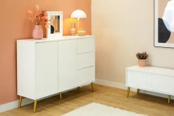 Zestawy Mebli Do Salonu|Komody></noscript>INTER MEBLE Biała komoda dwudrzwiowa 135 cm z szufladami do salonu BELLUNO biały