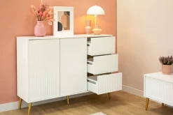Zestawy Mebli Do Salonu|Komody></noscript>INTER MEBLE Biała komoda dwudrzwiowa 135 cm z szufladami do salonu BELLUNO biały