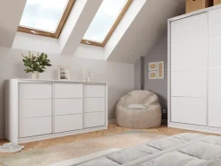 Komody></noscript>BROMARKT Biała komoda przesuwna 180 cm z szufladami i drążkiem TOP biały