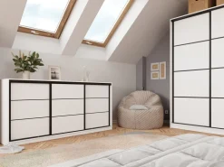 Komody></noscript>BROMARKT Biała komoda przesuwna 200 cm z szufladami i drążkiem LOFT biały