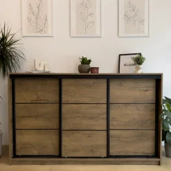 Komody></noscript>BROMARKT Biała komoda przesuwna 200 cm z szufladami i drążkiem LOFT biały