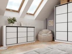 Komody></noscript>BROMARKT Biała komoda trzydrzwiowa z szufladami i drążkiem LOFT 180 cm biały