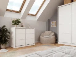 Komody></noscript>BROMARKT Biała komoda z drzwiami przesuwnymi i drążkiem 120 cm TOP biały