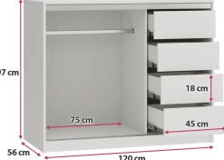 Komody></noscript>BROMARKT Biała komoda z drzwiami przesuwnymi i drążkiem 120 cm TOP biały