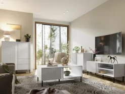 Zestawy Mebli Do Salonu|Komody>JUREK Biała komoda z szufladami i lamelami 100 cm MALEZJA biały