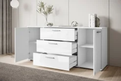 Komody>BRATEX Biała komoda z szufladami do salonu 150 cm BUENO połysk biały