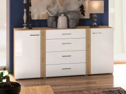 Zestawy Mebli Do Salonu|Komody></noscript>ML Meble Biała komoda z szufladami i drzwiami 190 cm ADAGIO cichy domyk