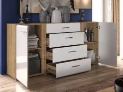 Zestawy Mebli Do Salonu|Komody></noscript>ML Meble Biała komoda z szufladami i drzwiami 190 cm ADAGIO cichy domyk