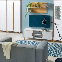 Zestawy Mebli Do Salonu|Komody></noscript>DOLMAR Biała komoda z szufladami do salonu 150 cm GUSTO