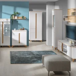 Zestawy Mebli Do Salonu|Komody></noscript>DOLMAR Biała komoda z szufladami do salonu 150 cm GUSTO