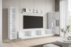 Meblościanki>BRATEX Biała meblościanka do salonu z szafką RTV BUENO połysk biały