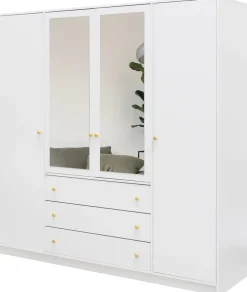 Meble Dla Dzieci|Zestawy Mebli Do Przedpokoju>Stolar Biała nowoczesna czterodrzwiowa szafa z lustrem 196 cm SELMA biały