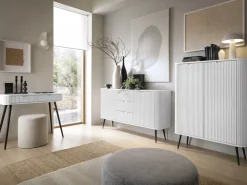 Zestawy Mebli Do Salonu|Komody></noscript>PIASKI Biała nowoczesna komoda z szufladami 168 cm do salonu ZENIT biały