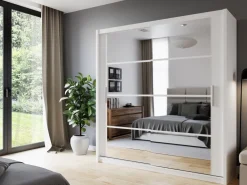 Szafy Dwudrzwiowe|Szafy Z Lustrem></noscript>Stolar Biała nowoczesna szafa przesuwna z lustrem 203 cm DELTA