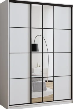 Zestawy Mebli Do Przedpokoju|Szafy Trzydrzwiowe>BROMARKT Biała nowoczesna szafa przesuwna z lustrem 150 cm EDGE biały