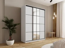 Zestawy Mebli Do Przedpokoju|Szafy Trzydrzwiowe></noscript>BROMARKT Biała nowoczesna szafa przesuwna z lustrem 150 cm EDGE biały