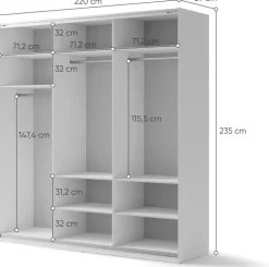 Zestawy Mebli Do Przedpokoju|Szafy Trzydrzwiowe></noscript>lenart. Biała nowoczesna szafa przesuwna z lustrem 220 cm z półkami MAXI