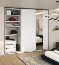 Zestawy Mebli Do Przedpokoju|Szafy Trzydrzwiowe></noscript>lenart. Biała nowoczesna szafa przesuwna z lustrem 220 cm z półkami MAXI