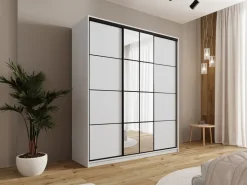 Zestawy Mebli Do Przedpokoju|Szafy Trzydrzwiowe></noscript>BROMARKT Biała nowoczesna szafa przesuwna z lustrem 180 cm EDGE biały