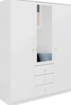 Meble Dla Dzieci|Zestawy Mebli Do Przedpokoju>Stolar Biała nowoczesna szafa z lustrem i szufladami 150 cm SELMA biały