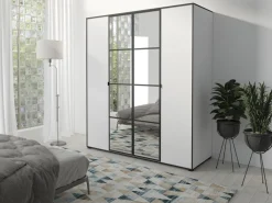 Szafy Młodzieżowe|Szafy Otwierane>JUREK Biała nowoczesna szafa z lustrem 180 cm drążek półki OLAS biały