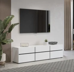 Zestawy Mebli Do Sypialni|Szafki Rtv></noscript>Helvetia Biała nowoczesna szafka RTV pod telewizor 180 cm CROSS