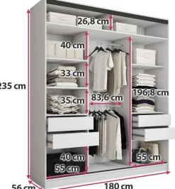 Zestawy Mebli Do Przedpokoju|Szafy Trzydrzwiowe></noscript>BROMARKT Biała pojemna szafa przesuwna 180 cm z drążkami EDGE MAX biały