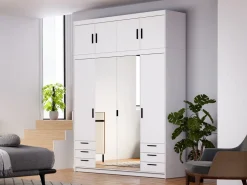 Meble Dla Dzieci|Zestawy Mebli Do Przedpokoju></noscript>Lempert Biała szafa 180 cm modułowa z lustrem i szufladami KUBA biały