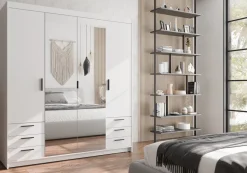 Meble Dla Dzieci|Zestawy Mebli Do Przedpokoju></noscript>Lempert Biała szafa 180 cm modułowa z lustrem i szufladami KUBA biały