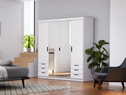 Meble Dla Dzieci|Zestawy Mebli Do Przedpokoju></noscript>Lempert Biała szafa 180 cm modułowa z lustrem i szufladami KUBA biały