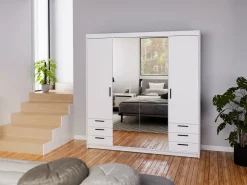 Meble Dla Dzieci|Zestawy Mebli Do Przedpokoju></noscript>Lempert Biała szafa 180 cm modułowa z lustrem i szufladami KUBA biały