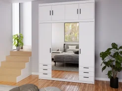Meble Dla Dzieci|Zestawy Mebli Do Przedpokoju></noscript>Lempert Biała szafa 180 cm modułowa z lustrem i szufladami KUBA biały