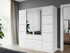Meble Młodzieżowe|Zestawy Mebli Do Przedpokoju></noscript>Stolar Biała szafa 200 cm z lustrem i szufladami do sypialni BILL biały