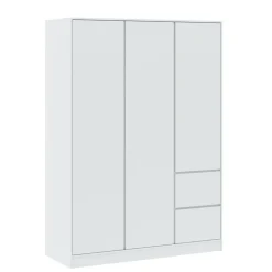 Szafy Otwierane>INTER MEBLE Biała szafa 146cm do sypialni z półkami i szufladami BALVIO biały
