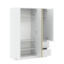 Szafy Otwierane>INTER MEBLE Biała szafa 146cm do sypialni z półkami i szufladami BALVIO biały