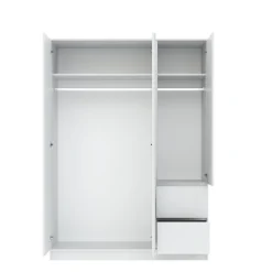 Zestawy Mebli Do Sypialni|Szafy Trzydrzwiowe></noscript>INTER MEBLE Biała szafa 146cm do sypialni z półkami i szufladami BALVIO biały