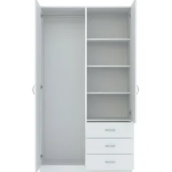 Meble Młodzieżowe|Szafy Dwudrzwiowe></noscript>INTER MEBLE Biała szafa dwudrzwiowa do sypialni z szufladami GENTIO biały