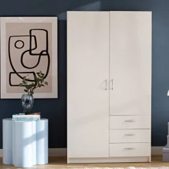 Meble Młodzieżowe|Szafy Dwudrzwiowe></noscript>INTER MEBLE Biała szafa dwudrzwiowa do sypialni z szufladami GENTIO biały