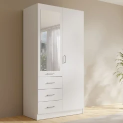 Garderoby|Zestawy Mebli Do Przedpokoju></noscript>MEBLOSIEK Biała szafa dwudrzwiowa do przedpokoju 100cm z lustrem KONGO