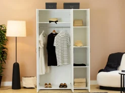 Szafy Otwierane|Szafy Modułowe></noscript>INTER MEBLE Biała szafa modułowa 110 cm trzydrzwiowa z drążkiem do sypialni BARENA biały