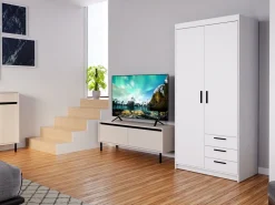 Zestawy Mebli Do Przedpokoju|Szafy Modułowe></noscript>Lempert Biała szafa modułowa dwudrzwiowa z szufladami i półkami 90 cm KUBA biały