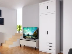 Zestawy Mebli Do Przedpokoju|Szafy Modułowe></noscript>Lempert Biała szafa modułowa dwudrzwiowa z szufladami i półkami 90 cm KUBA biały