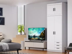 Zestawy Mebli Do Przedpokoju|Szafy Modułowe></noscript>Lempert Biała szafa modułowa dwudrzwiowa z szufladami i półkami 90 cm KUBA biały