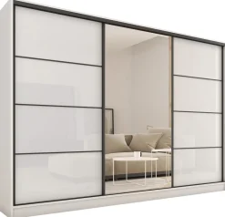 Zestawy Mebli Do Przedpokoju|Szafy Trzydrzwiowe>BROMARKT Biała szafa połysk 250 cm LOFT biały połysk